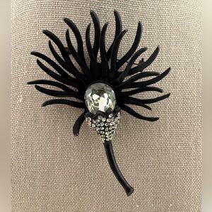 Hattie Carnegie Vintage Japanned Metal and Rhinestone Brooch